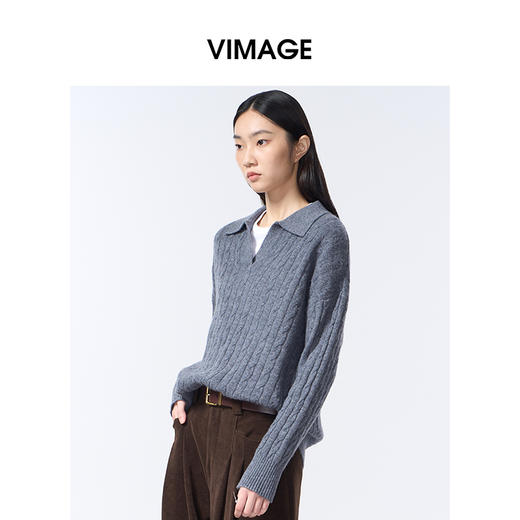 VIMAGE纬漫纪灰色复古慵懒感秋冬新款针织衫V2401113 商品图3