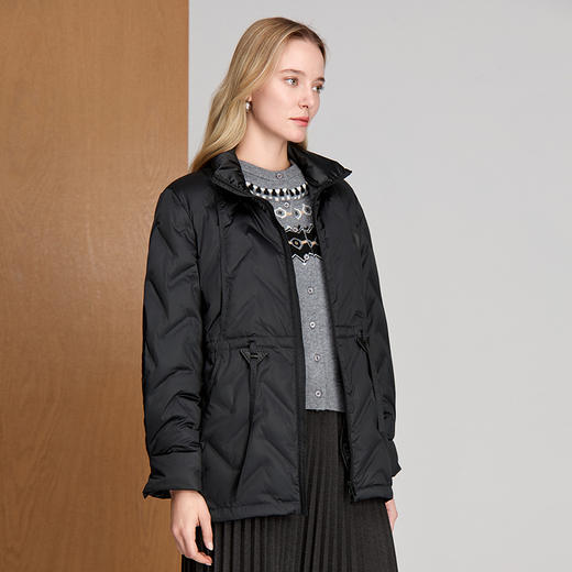 EITIE爱特爱黑色时尚保暖抽绳收腰羽绒服外套8411104 商品图2