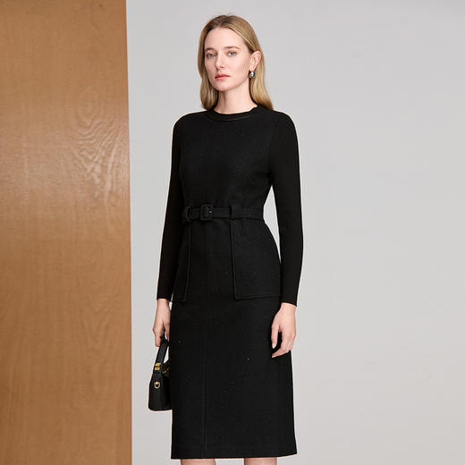 EITIE爱特爱本布腰带工装风大贴袋后中隐形拉链设计优雅时尚连衣裙8407121 商品图2