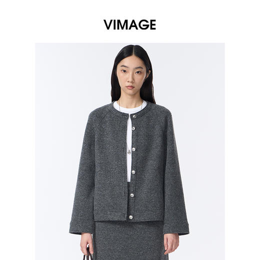 VIMAGE纬漫纪深灰色时尚减龄圆领直筒版型秋冬新款外套V2403105 商品图3