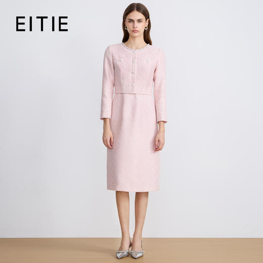 EITIE爱特爱优雅精致粉色千金感小香风粗花呢秋季新款连衣裙C2507860 商品图0