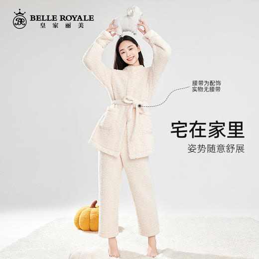 【实物无腰带，限时返场】秋冬新款女士泰迪绒睡衣加绒加厚开衫长裤家居服可外出JJT90018 商品图3