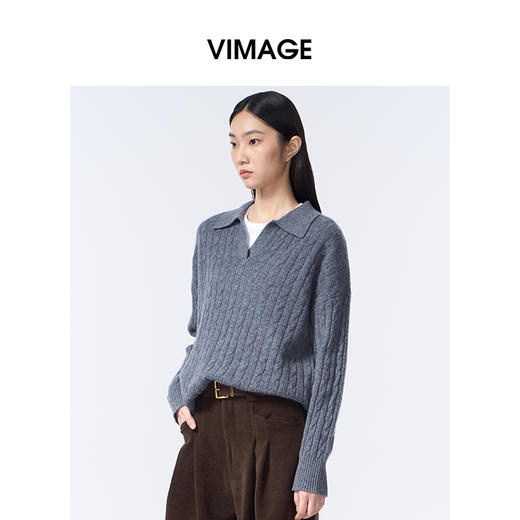 VIMAGE纬漫纪灰色复古慵懒感秋冬新款针织衫V2401113 商品图2