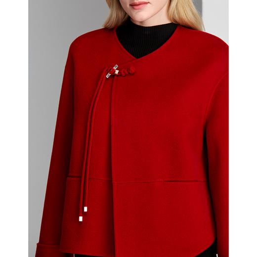 EITIE爱特爱右衽单盘扣新中式复古保暖舒适羊毛短外套大衣8414107 商品图5