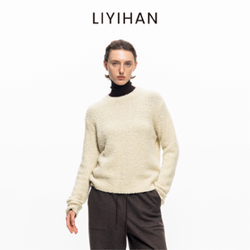 LIYIHAN 2025年秋冬季羊毛宽松套头毛衣女蓝色毛针织衫小众设计感