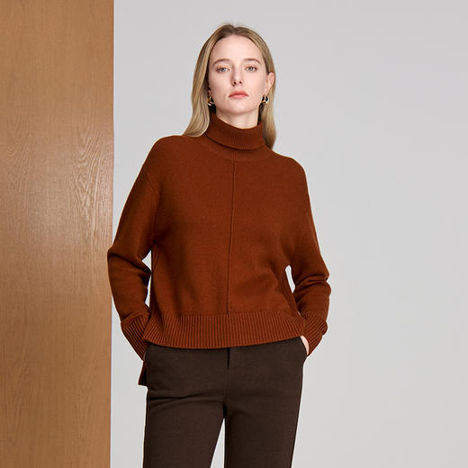 EITIE爱特爱高领下摆侧开叉前短后长设计冬季保暖时尚针织衫8401115 商品图8