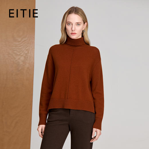 EITIE爱特爱高领下摆侧开叉前短后长设计冬季保暖时尚针织衫8401115 商品图1