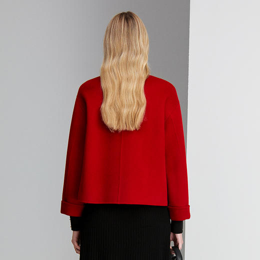 EITIE爱特爱右衽单盘扣新中式复古保暖舒适羊毛短外套大衣8414107 商品图4