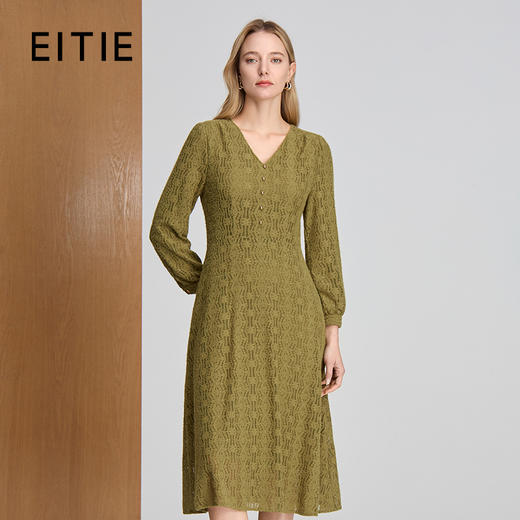 EITIE爱特爱V领百搭蕾丝立体自然收腰时尚优雅连衣裙8407106 商品图0