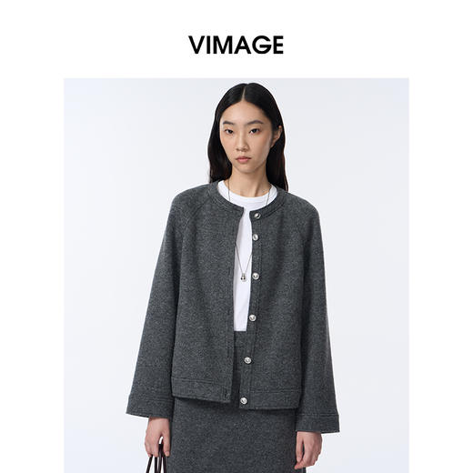 VIMAGE纬漫纪深灰色时尚减龄圆领直筒版型秋冬新款外套V2403105 商品图2