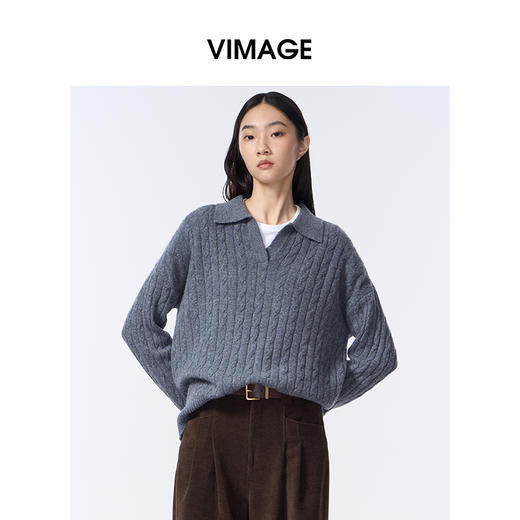 VIMAGE纬漫纪灰色复古慵懒感秋冬新款针织衫V2401113 商品图5
