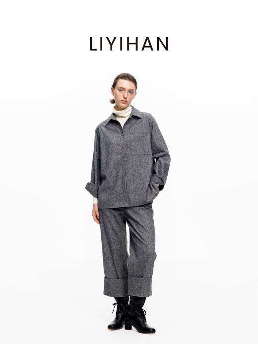 LIYIHAN 2025秋冬新款通勤羊毛衬衫灰色女时尚套装小众设计感 商品图0