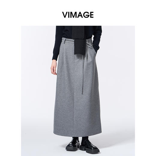 VIMAGE纬漫纪A版配本布腰绳秋冬新款包容性强半裙V2406109 商品图0