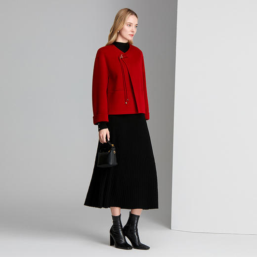 EITIE爱特爱右衽单盘扣新中式复古保暖舒适羊毛短外套大衣8414107 商品图1