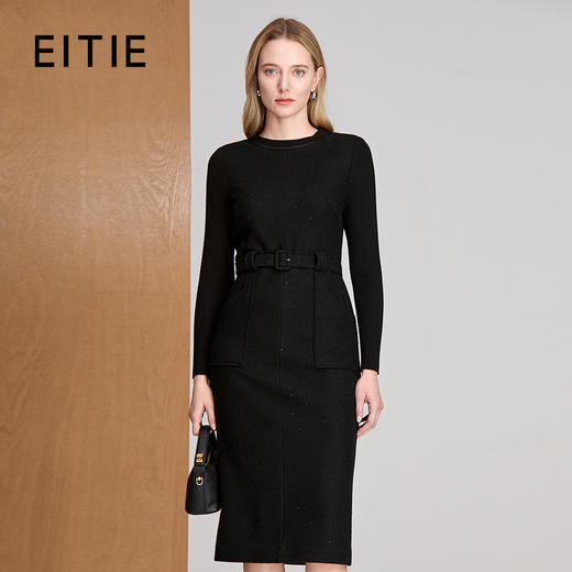 EITIE爱特爱本布腰带工装风大贴袋后中隐形拉链设计优雅时尚连衣裙8407121 商品图0