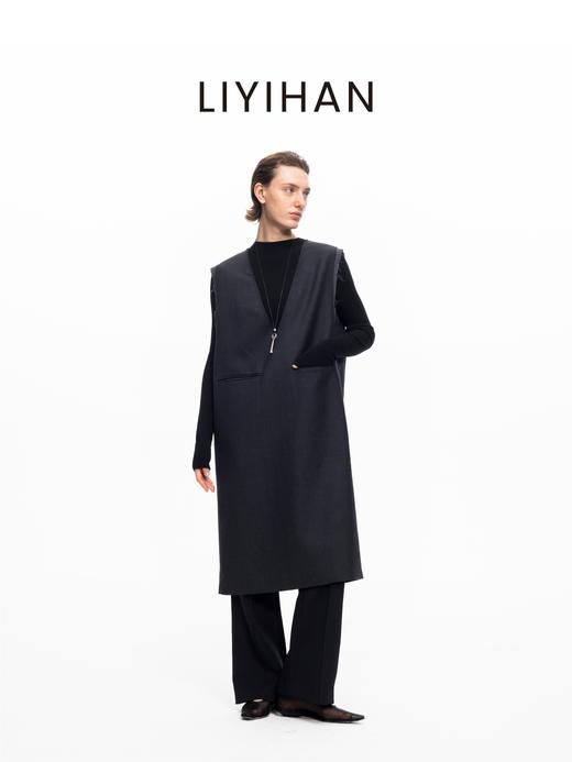 LIYIHAN 2025秋冬新款法式羊毛连衣裙灰色通勤中长裙子小众设计感 商品图1
