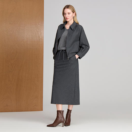 EITIE爱特爱弹力丈根腰头设计本布系带直筒版型羊毛半裙8406107 商品图1