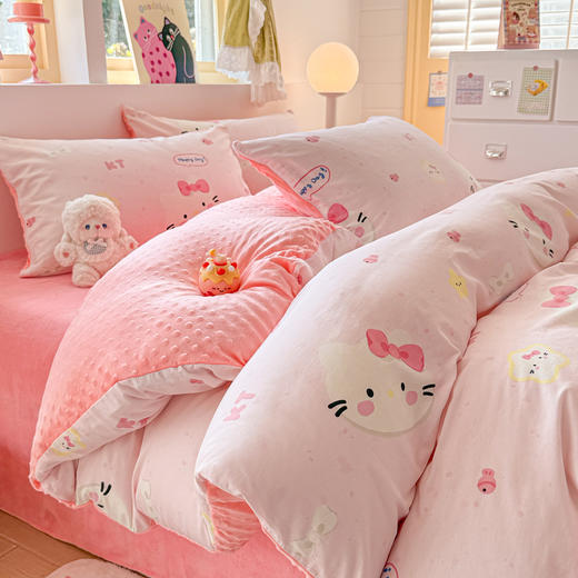 【换季出清】自然醒A全棉纯棉B牛奶豆豆绒床上四件套冬季珊瑚法兰绒面床单加绒被套三件套四件套床笠JY 商品图0