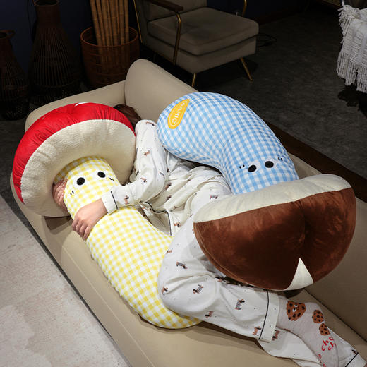 自然醒ins大眼蘑菇格子长条抱枕QYL 商品图13