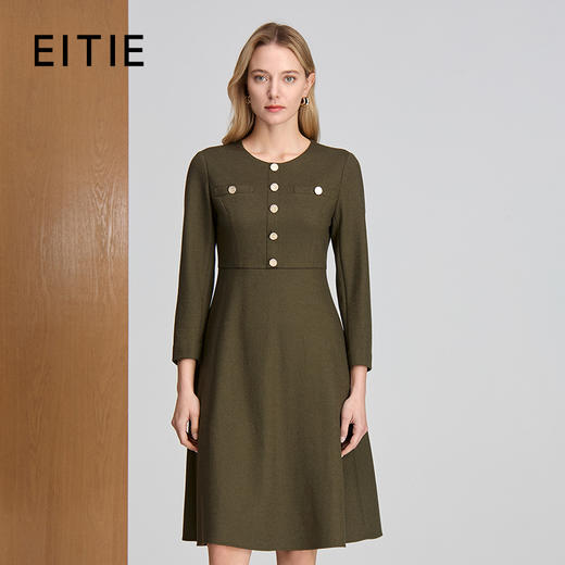 EITIE爱特爱A型圆领设计简约好穿金属扣装饰精致优雅连衣裙8407118 商品图1