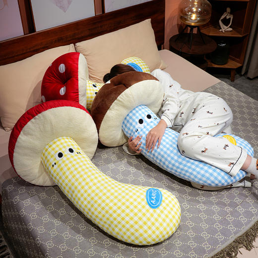 自然醒ins大眼蘑菇格子长条抱枕QYL 商品图14