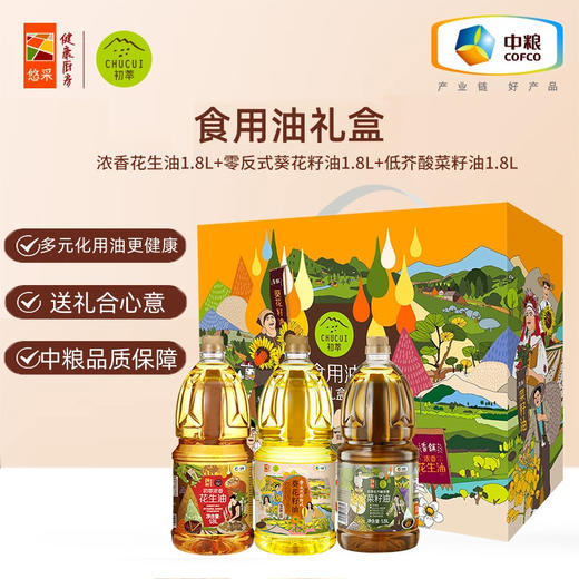 中粮初萃食用油礼盒1.8L*3（花生油+葵花籽油/零反葵随机+菜籽油） 商品图0