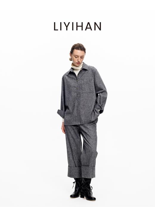 LIYIHAN 2025秋冬新款通勤羊毛衬衫灰色女时尚套装小众设计感 商品图2