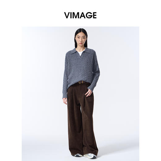 VIMAGE纬漫纪灰色复古慵懒感秋冬新款针织衫V2401113 商品图0