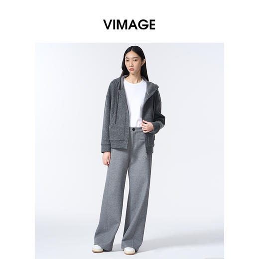 VIMAGE纬漫纪深灰色高级感带帽秋冬新款时尚减龄卫衣外套V2403104 商品图0
