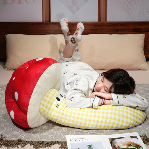 自然醒ins大眼蘑菇格子长条抱枕QYL 商品图10