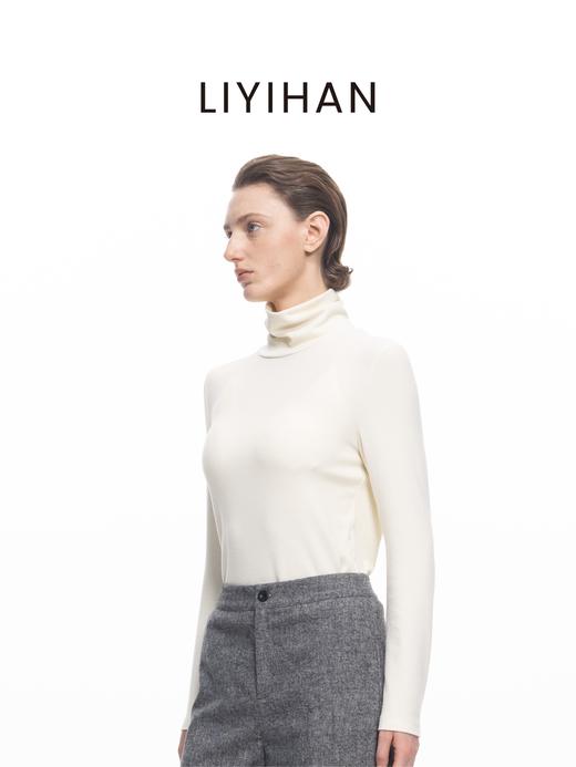 LIYIHAN2025年秋冬新款莫代尔高领长袖T恤白色女打底衫小众设计感 商品图2