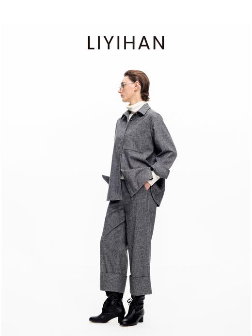 LIYIHAN 2025秋冬新款通勤羊毛衬衫灰色女时尚套装小众设计感 商品图3