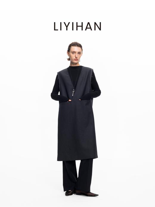 LIYIHAN 2025秋冬新款法式羊毛连衣裙灰色通勤中长裙子小众设计感 商品图0