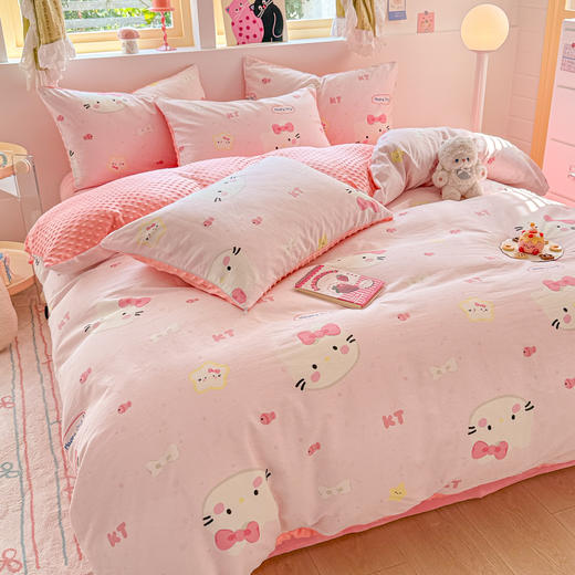 【换季出清】自然醒A全棉纯棉B牛奶豆豆绒床上四件套冬季珊瑚法兰绒面床单加绒被套三件套四件套床笠JY 商品图3