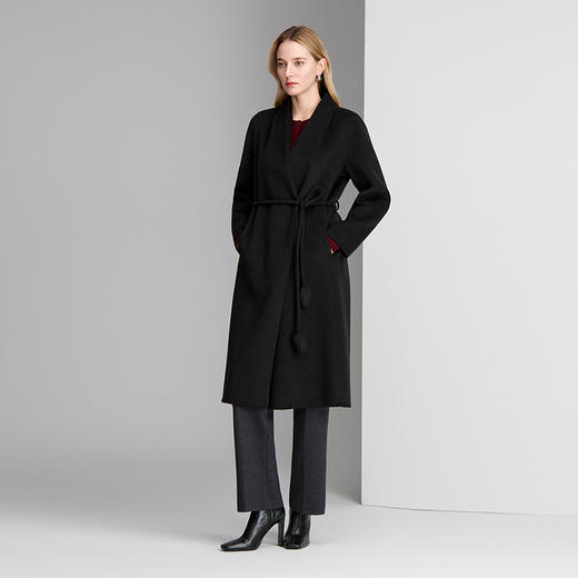 EITIE爱特爱纯羊毛加羊绒双面呢极具保暖性和品质感简洁收腰版型外套大衣8414104 商品图2