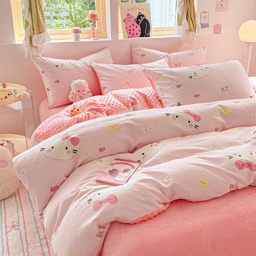 【换季出清】自然醒A全棉纯棉B牛奶豆豆绒床上四件套冬季珊瑚法兰绒面床单加绒被套三件套四件套床笠JY 商品图5