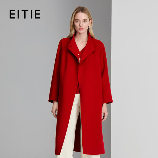 EITIE爱特爱左衽大号单扣设计配上本布细绳腰带保暖大方羊毛羊绒大衣8414110 商品图0