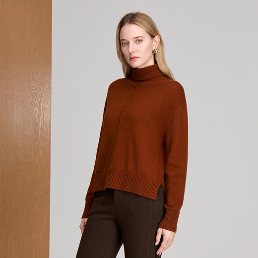 EITIE爱特爱高领下摆侧开叉前短后长设计冬季保暖时尚针织衫8401115 商品图9