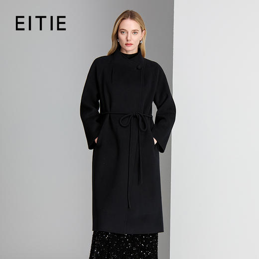 EITIE爱特爱左衽大号单扣设计配上本布细绳腰带保暖大方羊毛羊绒大衣8414110 商品图1