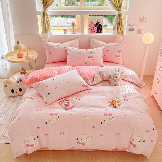 【换季出清】自然醒A全棉纯棉B牛奶豆豆绒床上四件套冬季珊瑚法兰绒面床单加绒被套三件套四件套床笠JY 商品图1