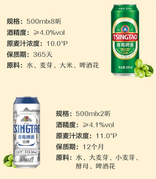 [啤酒]青岛啤酒经典拉格500ml*8听+全麦白啤500ml*2听 礼盒装 商品图1