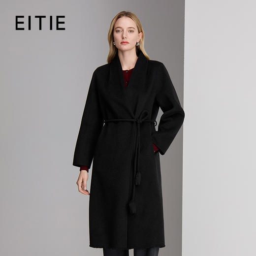 EITIE爱特爱纯羊毛加羊绒双面呢极具保暖性和品质感简洁收腰版型外套大衣8414104 商品图0
