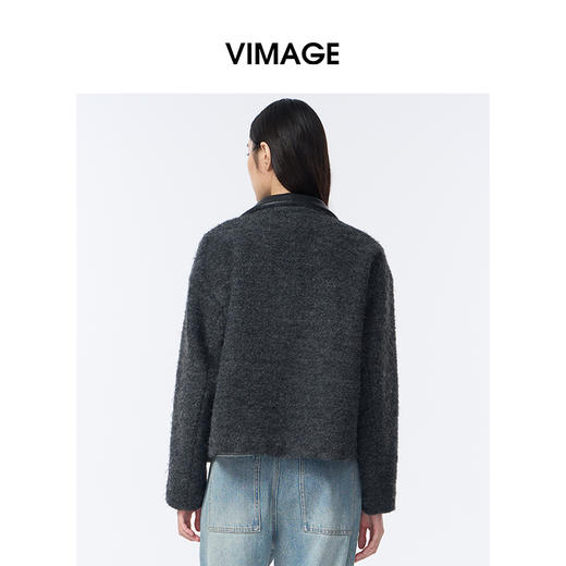 VIMAGE纬漫纪高级灰立领金属拉链设计慵懒感秋冬新款大衣外套V2403103 商品图4