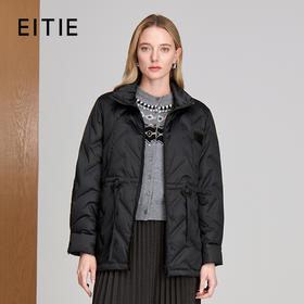 EITIE爱特爱黑色时尚保暖抽绳收腰羽绒服外套8411104