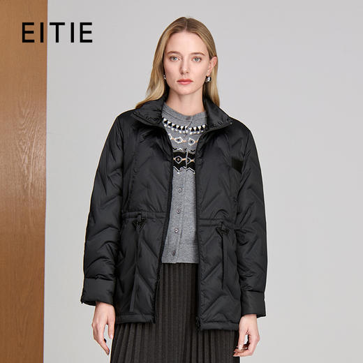 EITIE爱特爱黑色时尚保暖抽绳收腰羽绒服外套8411104 商品图0