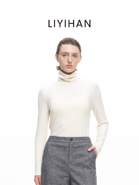 LIYIHAN2025年秋冬新款莫代尔高领长袖T恤白色女打底衫小众设计感