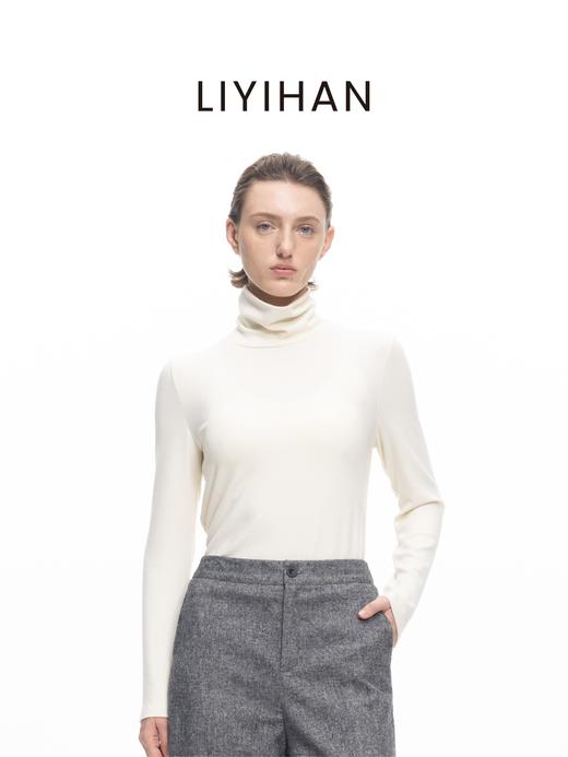 LIYIHAN2025年秋冬新款莫代尔高领长袖T恤白色女打底衫小众设计感 商品图0