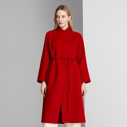 EITIE爱特爱左衽大号单扣设计配上本布细绳腰带保暖大方羊毛羊绒大衣8414110 商品图2