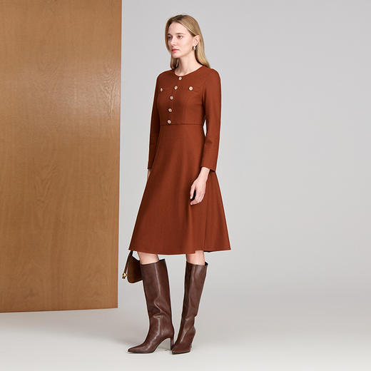 EITIE爱特爱A型圆领设计简约好穿金属扣装饰精致优雅连衣裙8407118 商品图2