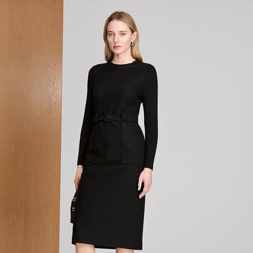 EITIE爱特爱本布腰带工装风大贴袋后中隐形拉链设计优雅时尚连衣裙8407121 商品图3